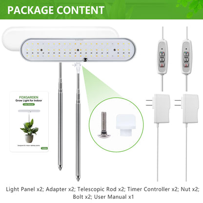 FOXGARDEN Grow Light, Full Spectrum LED Grow Lamp, Plant Lights for Indoor，Auto Timer 4/8/12H, 4 Dimmable, Height Adjustable 8.5"-24", Growing Lights 2 Pack