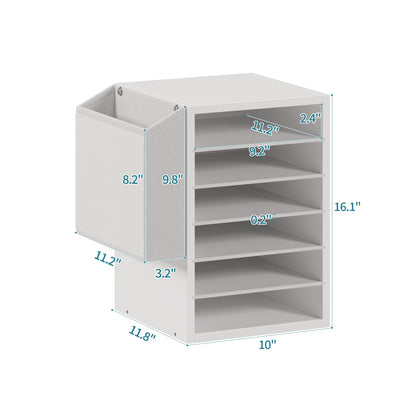 Unionly, 6 Tier Adjustable Countertop Mail Sorter, Mailboxes With Name Slots, Literature Organization Paper Storage Slot, Office Desk File Organizer, Wooden Desktop Mailbox for Classroom, White