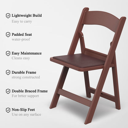 Nazhura Garden and Patio Folding Chair Set of 4 for Event and Wedding, Lightweight with Padded Seat, Water-Proof, Double Braced Frame, Non-Slip Feet, 900LB Capacity (Brown)