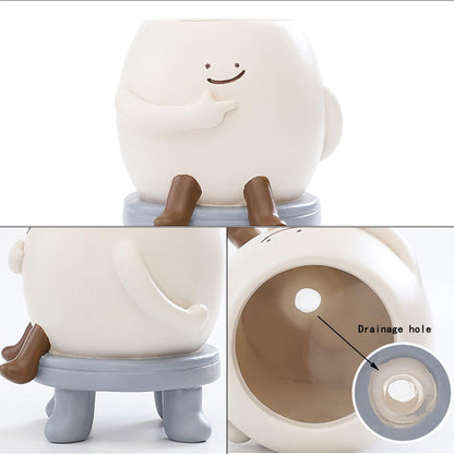 EOBTAIN Cute Smily Face Planter Pot Head Unique Sit Bench Succulent Pots Flower Cactus Pots with Drainage Holes Resin Planters Decorative Pots for Plants Indoor Garden,Gifts for Plant Lovers