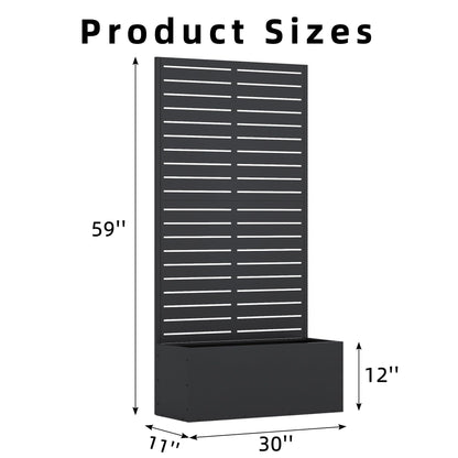 Casaphoria Metal Raised Garden Bed with Trellis, 59"x30"x12" Planter Box for Climbing Plants, Vegetables & Vines, Features Drainage Holes and Privacy Screen (Black-Louvered)