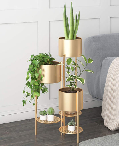 AISUNDY Metal Plant Stand, 6 Tier 6 Potted Indoor Gold Flower Pot Stand Holder Shelf, Foldable Decorative Display Rack for Multiple Potted Plants, Patio Garden, Living Room, Corner Balcony & Bedroom