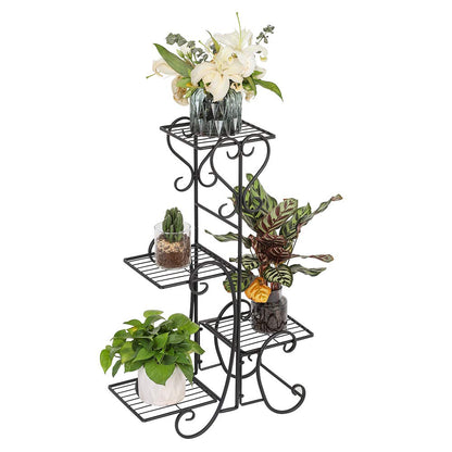VINGLI Metal Plant Stand Flower Holder Racks Patio Stand Holder Outdoor Displaying Plants Flowers (Black- square) (30.9" H- 4 Tier)