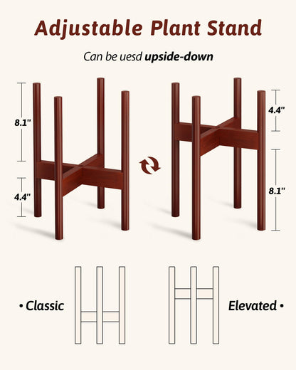 GENTINGBRO Adjustable Plant Stand Indoor, Bamboo Plant Stand Fits 8 9 10 11 12 Inches, Small Corner Planter Holder for Indoor Plants, Single Floor Plant Stands for Living Room Balcony, Reddish Brown