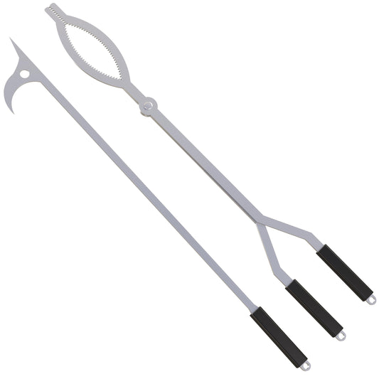 40" Fire Tongs Firewood Grabbers and Fire Poker Set, Stainless Steel Large Log Grabbers for Outdoor Fireset Fire Pit Bonfire Campfire Backyard Deck Indoor Fireplace Tools Set