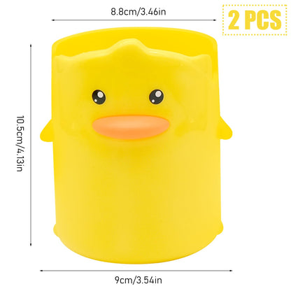inheming 2 Pcs Pencil Holder for Kids, Cute Cartoon Little Yellow Duck Pen Holder, Multifunctional Phone Holder Makeup Brush Holder Stationery Storage Cup