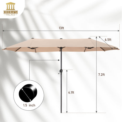 HERA'S PALACE 13 ft Rectangle Patio Umbrellas Large Outdoor Umbrella with Crank Powerful UV Protective Table Umbrella Outdoor Patio for Backyard, Pool, Garden, Deck