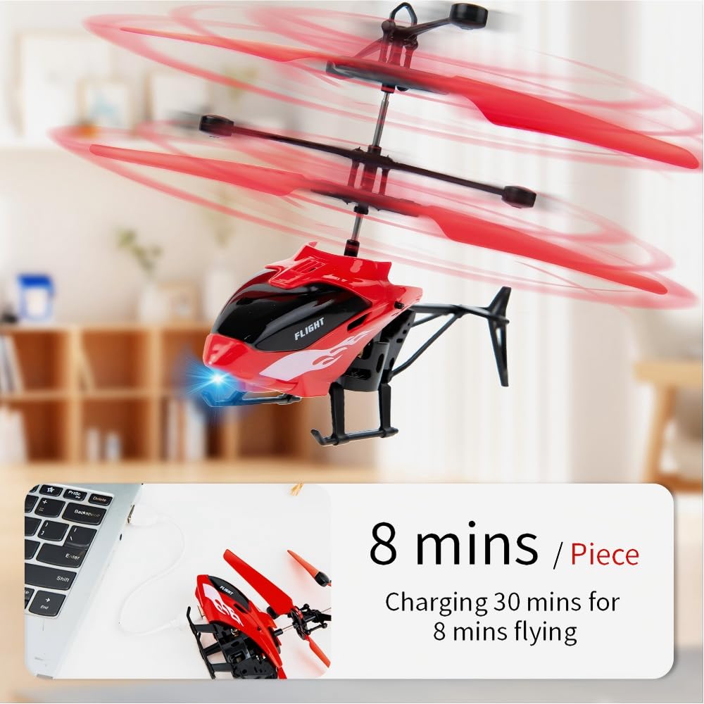 Remote Control Helicopter, Gesture Sensing Indoor Flying Helicopter Toys,RC Airplane for Teenages with 10Mins Flight, RC Helicopters for Kids with Light,Birthday Gifts for Boys and Girls (Red)