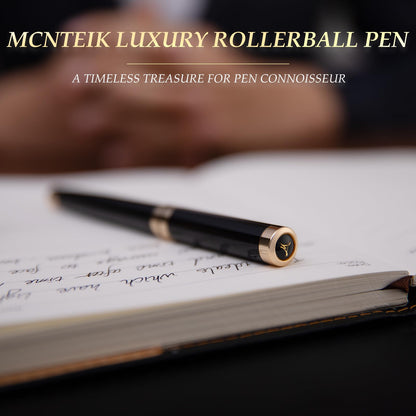 MCNTEIK Black Rollerball Pen With 24K Gold Finish, Luxury Grade Craftsmanship Pen, Schmidt 888F Ink Refill, Exquisite Men's And Women's Gift Pen Set, Professional, Writing, Executive,Office, Nice Pen
