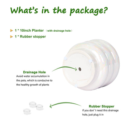 YFFSRJDJ 10 inch Ceramic Plant Pots for Indoor Plants, Rainbow Pearl Glaze Planter with Planters for Plants with Drainage Hole, Orchid Pots, Succulent Pot, Large Flower Pot (White)