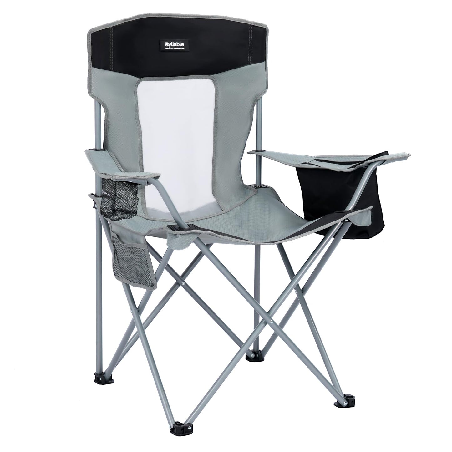 Byliable Camping Chairs Lawn Portable Foldable Camp Folding Lightweight Chair for Adults with Drink Holder and Cooler Pouch Outdoor for Camping, Lawn, Sports, Picnic, Music Festival, Gray Black