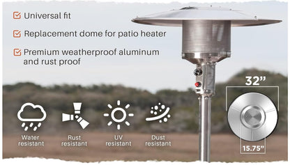 Fire Sense 61956 Patio Heater Premium Weatherproof Aluminum & Dust Proof Reflector Shield Extended Heat Range 32" Round Reflector