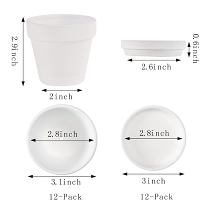 Fcacti 3 Inches Small White Terracotta Pots with Saucer, 12 Pack 3 Terra Cotta Planter with Drainage Holes, Small Clay Flower Pots for Plants, Succulents, Crafts, Wedding Favor