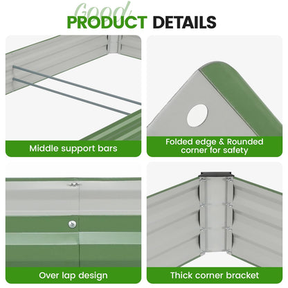 G GOOD GAIN 8x4x1ft Galvanized Raised Garden Bed, Heavy-Duty Metal Planter Boxes Outdoor for Vegetables Flowers Herbs, Olive Green(2 Pack)