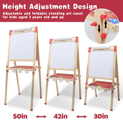 Skyelta Art Easel for Kid,Double-Sided Kids Art Easel with Magnetic Chalkboard & Whiteboard,Adjustable Height for Ages 4-12,Wooden Drawing Board with 100+ Accessories,Art Supplies & Gift