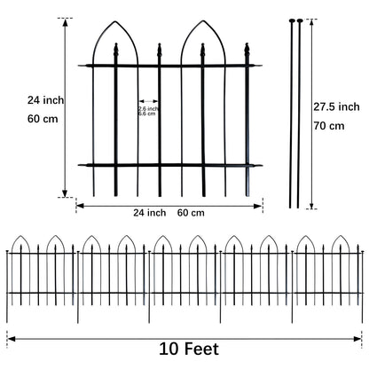 Thealyn Garden Fence 24" H x 24" W (5 Panels, Total 10 ft), Metal Fence Decorative Border Fence, Rustproof Landscape Fencing for Dog, Flower Bed, Yard, Patio, Animal Barrier
