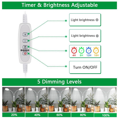 GYTF Grow Light Dual Ring 3.5" with Base, 122 LEDs 6000K White Full Spectrum Gooseneck Plant Lamp for Indoor Desk Plants, Dimmable & Height Adjustable 9-16", Timer 4/8/12/18Hrs