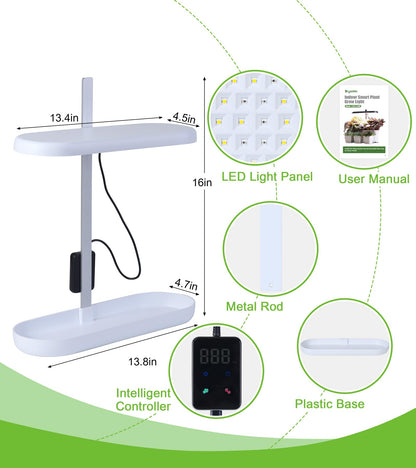 DRYADES Grow Lights for Indoor Plants, 20W Full Spectrum LED Grow Lamp for Indoor Garden with Intelligent Controller, Height Adjustable, Ideal for Home Desk Plant Lighting (White, ABS Base)