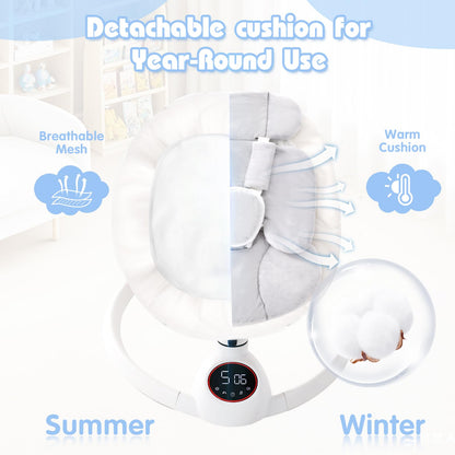 Soobaby Baby Swing for Infants,Electric Swing for Babies,Portable Swing for Baby Boy Girl,Remote Control Indoor Baby Rocker with 5 Sway Speeds,Music and Bluetooth,Bright Gray