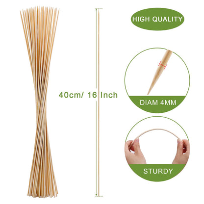 200 PCS Bamboo Marshmallow Roasting Sticks, SMores Skewers for Fire Pit, Proper Long 16 Inch Heavy Duty 4mm Thick Wooden Smores Sticks for Open Fire Pits Roaster Barbecue Hot Dog Camping Kebab Sausage