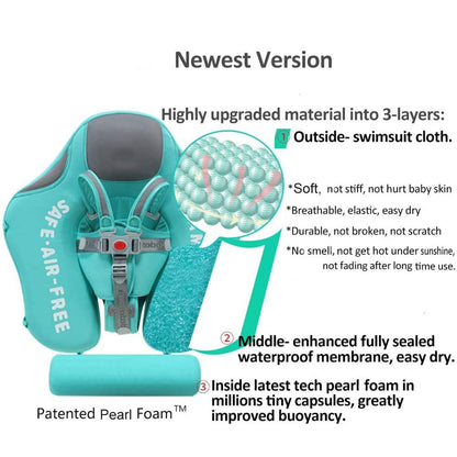 Mambobaby Float with Canopy and Tail New Upgraded Non-Inflatable Baby Pool Float Mambo Float Swim Trainer Solid Infant Swim Float Adjustable Pearl Foam Baby Swim Ring