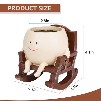CONNOVA Smiley Face Flower Pot, Unique Smiley Face Rocking Sitting Rocking Chair Flower Pot,Resin Chair with Drainage Holes, Indoor and Outdoor Plant Pot, DIY Decoration Gift for Plant Lovers