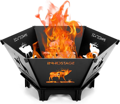 Fire Pit for Camping- 23Inch Small Collapsible Firepit for Patio Outside Wood Burning Outdoor Indoor BBQ Picnic Foldable Fire Pits Bonfire of Backyard Patio with Portable Tote Bag