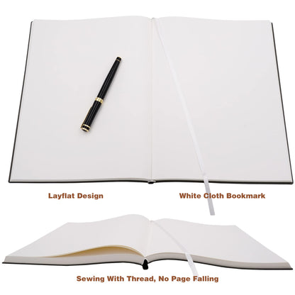 BenOpinion Large Blank Notebook Journal for Writing Drawing, Soft Faux Leather Cover, 100GSM Papers, 320 Pages, A4 8.4x11.4 inches Sketch Book (Black, Plain)
