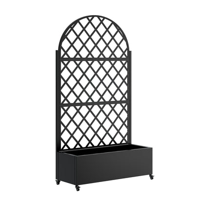 Metal Planter Box with Trellis and Wheels, 73"x35"x16" Galvanized Steel Raised Garden Bed with Drainage Holes and Privacy Screen Function for Climbing Plants, Vegetables, Flowers, and Vines–Black