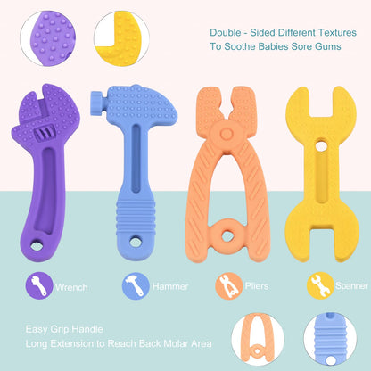 Teething Toys for Babies, Baby Teething Toys, Silicone Baby Teether Toys, Baby Chew Toys, Molar Teether, Hammer Wrench Spanner Pliers Shape Teething Toys for Boys Girls