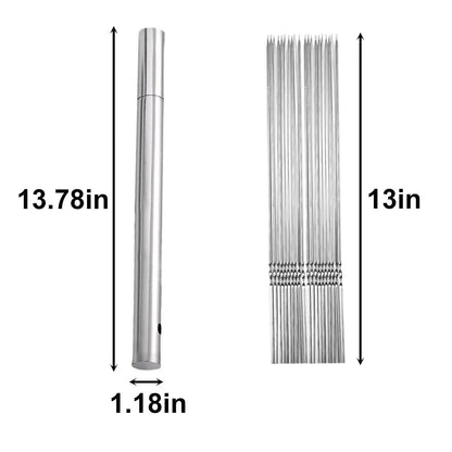 20PCS 304 Stainless Steel 13 Inch Long Flat Barbecue Skewers Set, Kebab BBQ Skewers with Portable Metal Storage Tube, Reusable Grilled Skewer Tool for Grilling Kitchen Party and Outdoor Cooking
