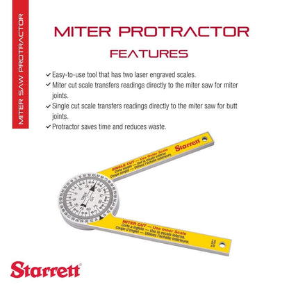 Starrett ProSite Miter Protractor Angle Finder with Two Laser Engraved Scales - Ideal for Carpenters, Plumbers, and DIY Home Improvement - 7" Narrow Plastic - 505P-7
