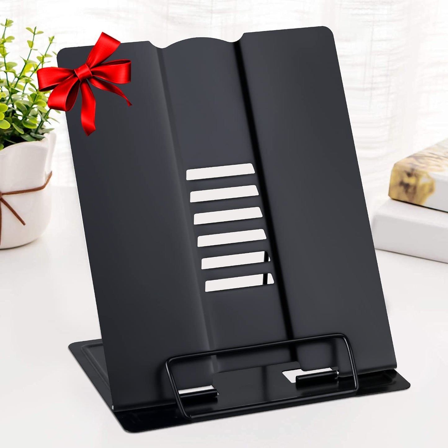 Large Desk Book Stand Metal Reading Rest Book Holder Adjustable Document Cookbook Holder Portable Bookstands for Recipes Textbooks Music Books Birthday Gift for Age 3,4,5,6,7,8,9,10+ Boys Girls(Black)