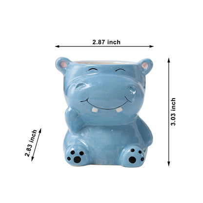 DIYOMR Cute Animals Planter, Mini Ceramic Cartoon Animal Shaped Succulent Flower Pot Indoor Air Plants Holder, Smooth Shiny Decorative Flower Cactus Planter - Plants Not Included (Hippo)