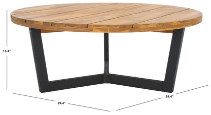 SAFAVIEH Outdoor Collection Leo Natural/Black Solid Wood Round Coffee Table