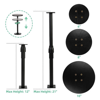 Plant Stand, Plant Risers for Inside Pots, Adjustable 12-21" with 3 Interchangeable Bases 6" 8" 10" - Metal Lifter for Tall Square Round Tapered Pots, Pot Filler Insert for Indoor Outdoor Garden, 2 PCS