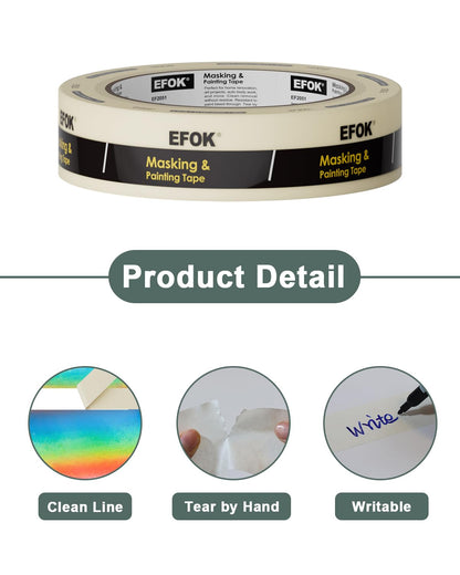 EFOK 48 Rolls Masking Tape 1 Inch Wide Bulk - 0.94 Inch x 55 Yards - Anti-UV White Professional Masking Tapes for General Purpose Painting - DIY Arts & Crafts No Residue