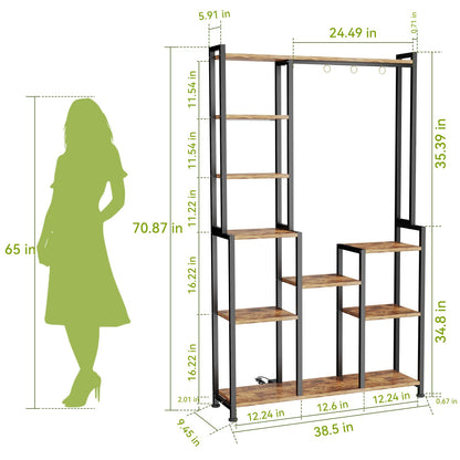 CYXPHION C2 Plant Stand Indoor with Grow Lights, Indoor Tiered Metal Plant Stand 70.87" Tall Plant Shelf with Hooks for Hanging, Plant Holder Display Shelves for Patio, Garden, Outdoor