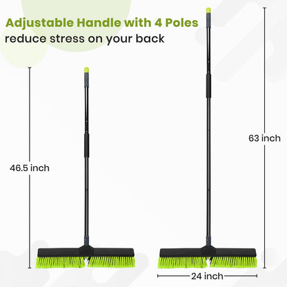 24-Inch Push Broom Outdoor with Stiff Bristle, Heavy Duty Broom Brush with 63” Long Handle for Deck Patio Driveway Garage Warehouse Shop Floor Sweeping & Scrubbing