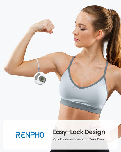 RENPHO Body Measuring Tape, Bluetooth Smart Tape Measure with Lock Hook & Retractable Function, Accurate Body Fat Measurement Device for Weight Loss, Muscle Gain, Fitness Bodybuilding, 60in /150cm