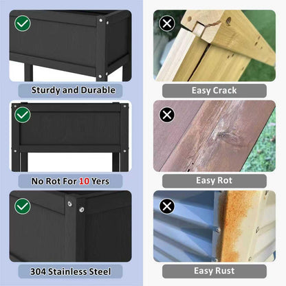 KETOYARK Raised Garden Bed with Drainage Hole Waterproof Small HDPE Elevated Planter Box with Legs Stable and Durable to Plant Herb Vegetable Flower,Patio,Balcony Outdoors/Indoors Black