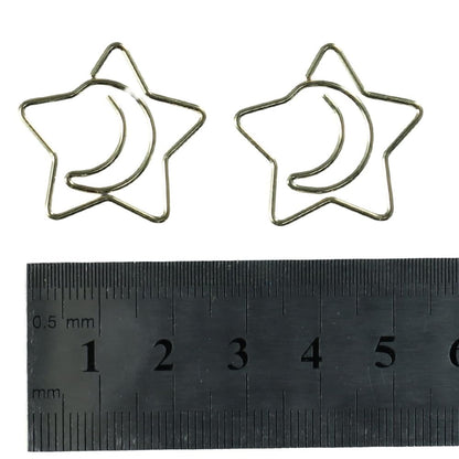 dohobby 50pcs Creative Moon and Star Shaped Paper Clip, Cute Gold Metal Bookmarks Memo Clips Set with Storage Box,Office Accessories for Home, Office