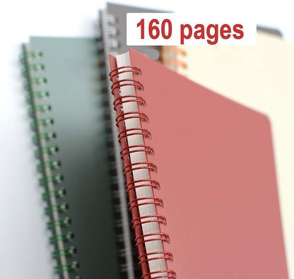 Yansanido Spiral Notebook, 4 Pcs A5 Thick Plastic Hardcover Graph Paper 4 Color 80 Sheets -160 Pages Journals for Study and Notes (Grid-4pcs Wine Red,Brown,Green,ivory, A5)