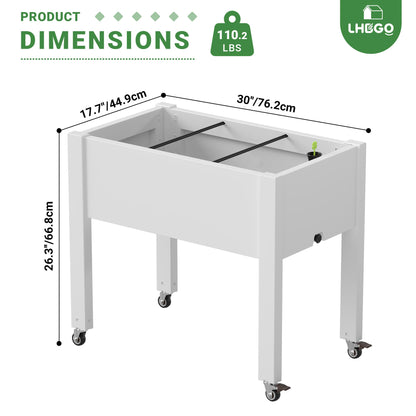 LHBGO Raised Garden Bed with Wheels - Outdoor Mobile Elevated Resin Planter Box with Drainage Holes for Vegetables Flower Herbs (1 Pack, White)
