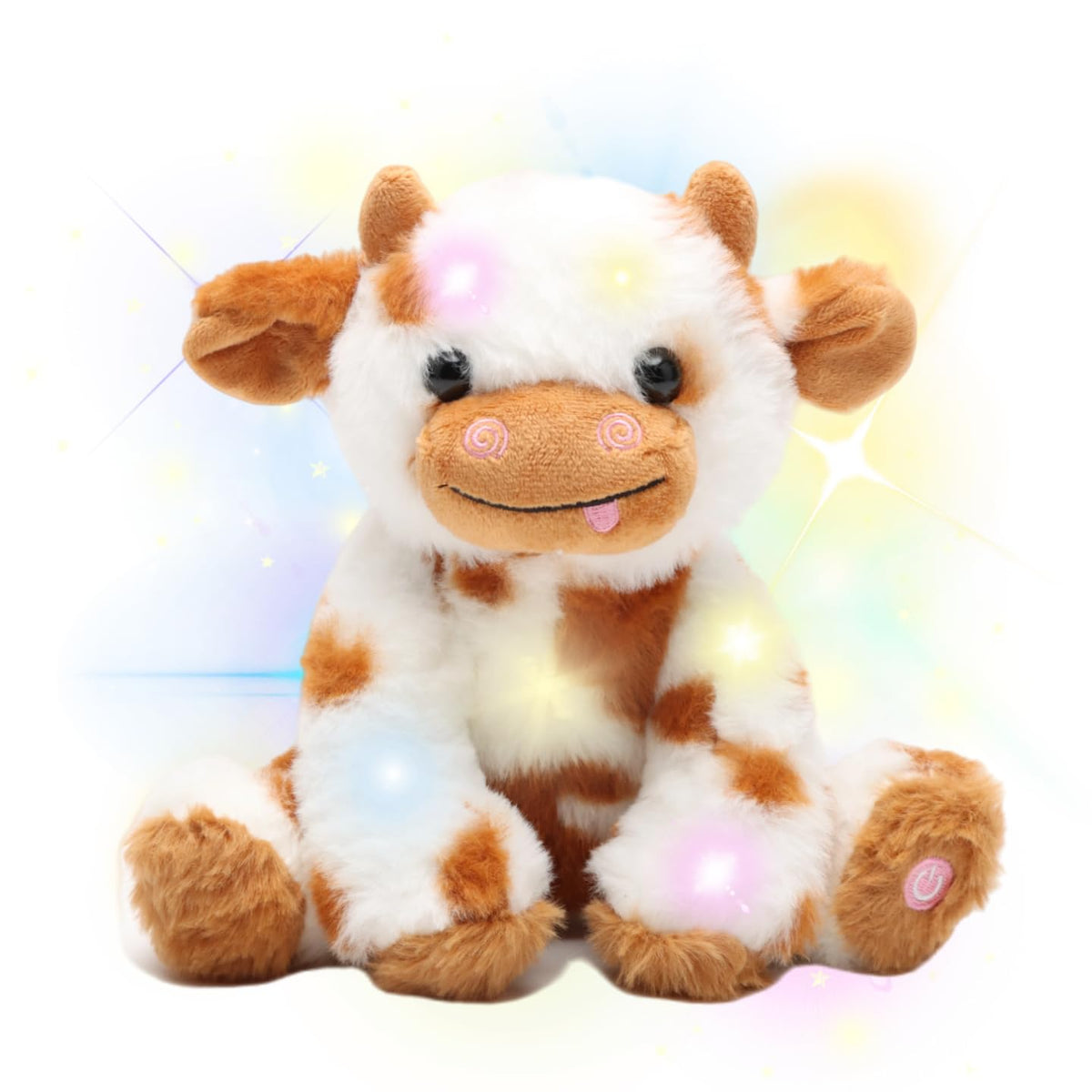 unsnurnoch 9.8" Light-Up Plush Cow Toy, Soft Brown & White Glowing Cow Stuffed Animal, Night Companion for Kids, Cute Bedroom Decor, Birthday for Boys Girls Friends