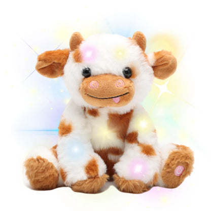 unsnurnoch 9.8" Light-Up Plush Cow Toy, Soft Brown & White Glowing Cow Stuffed Animal, Night Companion for Kids, Cute Bedroom Decor, Birthday for Boys Girls Friends