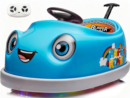 IHUESHO 6 in 1 12V Electric Bumper Car for Toddlers 1-3 with Remote Control, Baby Ride on Bumper Car, Rocking Horse, 360 Degree Spin, Safety Belt, LED Lights & Bluetooth, Gift for Girls Boys (Blue)
