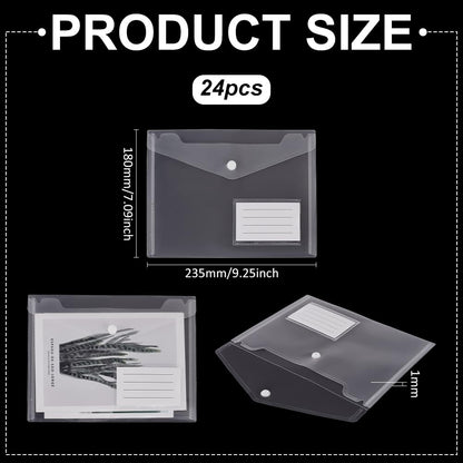 FINGERINSPIRE 24 Pcs Clear A5 Plastic Envelopes 9.25x7.08inch Transparent Document Storage Bags Snap Button File Pockets for School, Office & Home Organization Waterproof A5 Plastic Envelopes
