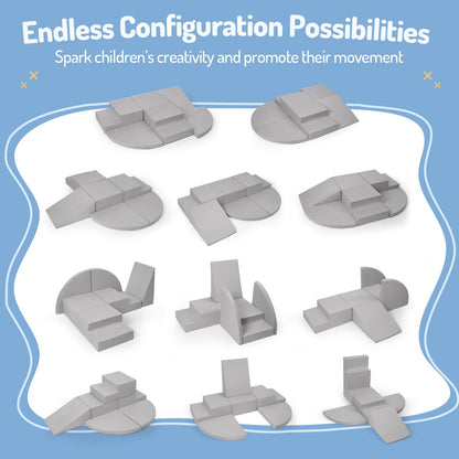 Rinnebbit 6-Piece Foam Climbing Blocks for Toddlers, Baby Climb and Crawl Soft Foam Play Set, Machine Washable Cover, Indoor Activity Play Structures, Climbing Toys for Toddlers 1-3 (Gray)