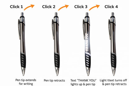 AKM Collection Light Up Thank You Pen – LED Engraved Ballpoint Pen in Gift Box, Elegant Appreciation Gift for Teachers, Coworkers, Friends (Chrome)
